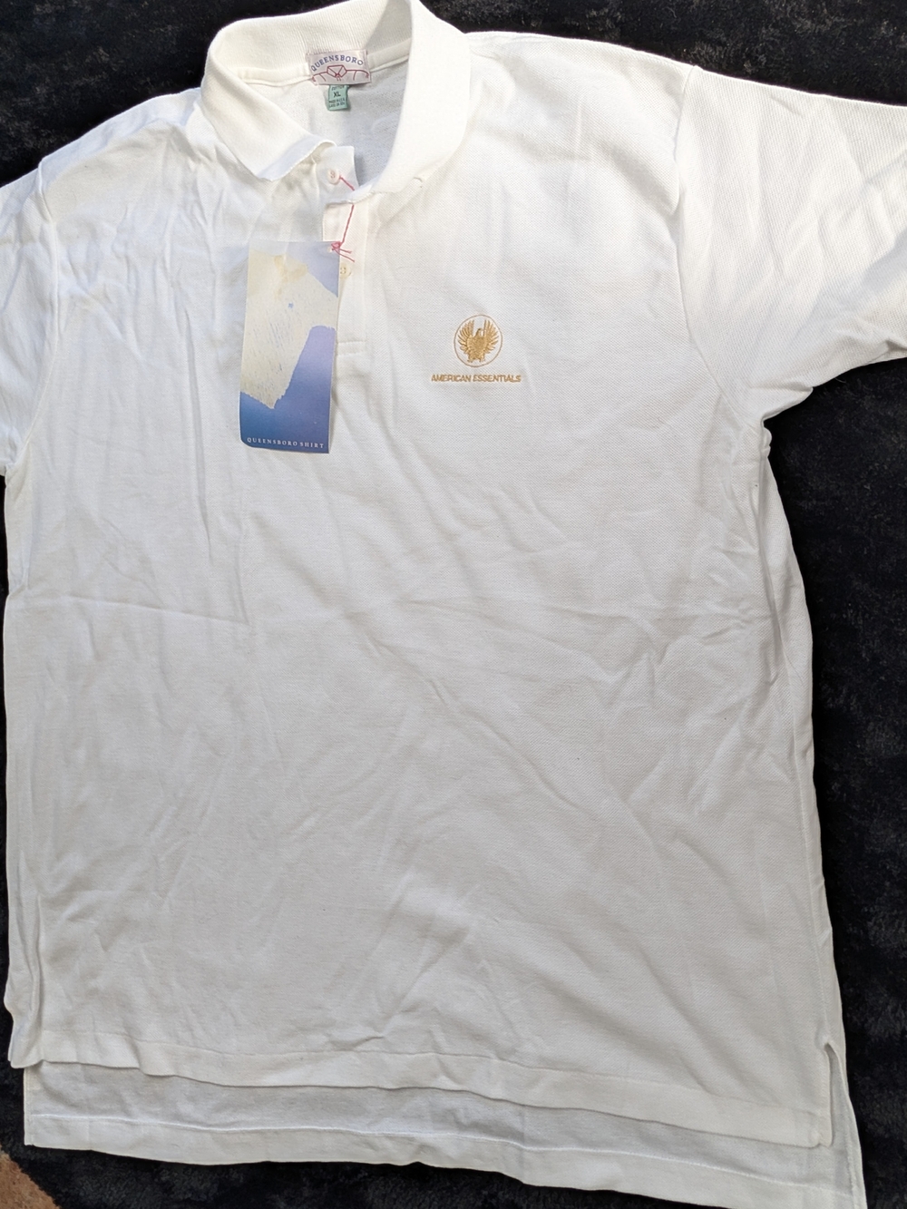 Vintage Queensboro American Essentials Polo Shirt XL White 100% Cotton USA NWT